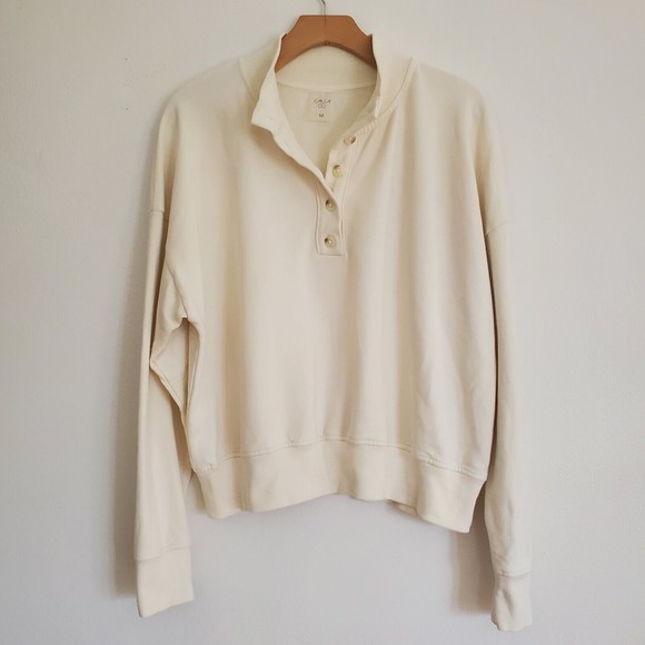 CALIA Tops - Calia by Carrie Underwood Cream Cotton Quarter Button Sweatshirt Athleisure
